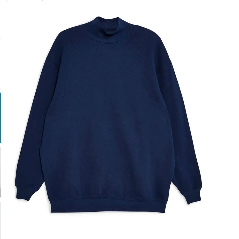 TOPSHOP OVERSIZED NAVY MOCKNECK SWEATSHIRT